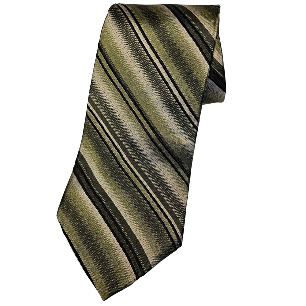 Zylos Platinum George‎ Machado Silk Tie Green Black Silver Striped Made in USA